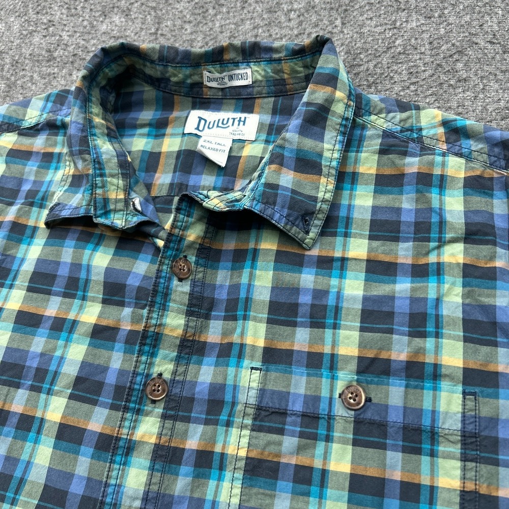 Duluth‎ Trading Shirt Mens 2XL Plaid Untucked Relaxed Fit Casual Short Sleeve